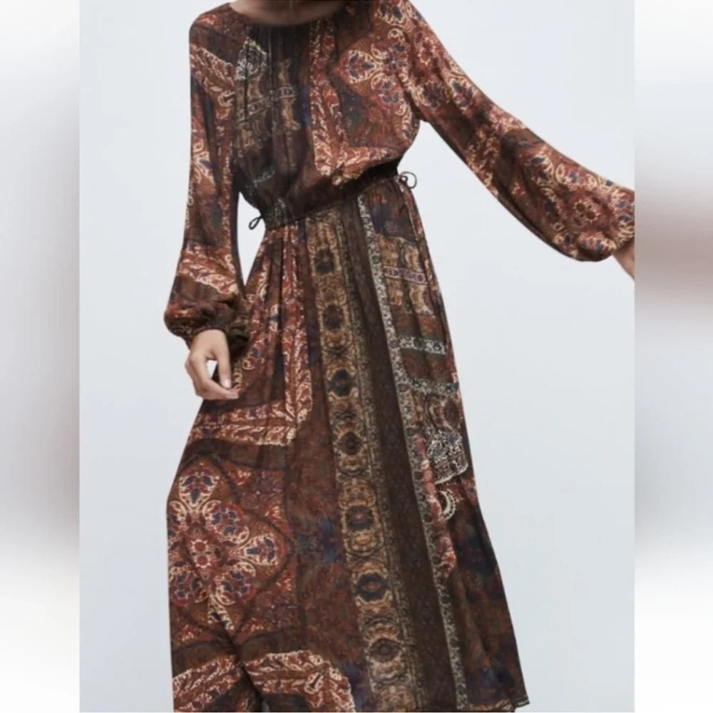 MWT ZARA OVERSIZE PAISLEY PRINTED MIDI LONG DRESS